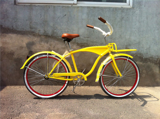 26 ιντσών λευκό τοίχωμα Custom Men's Beach Cruiser Bike με λογότυπο και πλαστικό πεντάλ 15KG