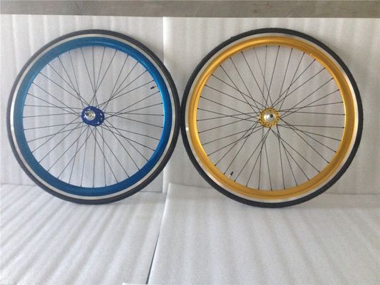 43mm Ανωδικοποιημένο Μπλε Flip Flop Fixed Gear Road Bike Wheel Set με πολύχρωμες ακτίνες