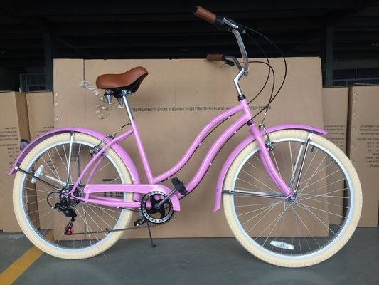 44Τ Κρανκσέτ 26*2,125&quot; Χρωματικό ελαστικό OEM ODM Shimano 7 ταχύτητες Lady Girl Beach Cruiser Bike