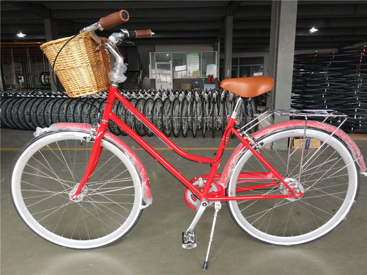 Βίντεζ Lady Bike με καλάθι κόκκινο χρώμα χαμηλό βήμα μέσω υβριδικού 5 ταχύτητας Comfort Cruiser