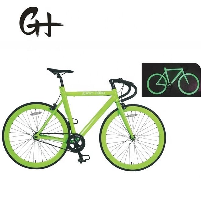Χρώμα 700C Πράσινο μονό ταχύτητα Fixie Gear Bike με Neon Nights Λάμψη λάμψη στο σκοτάδι
